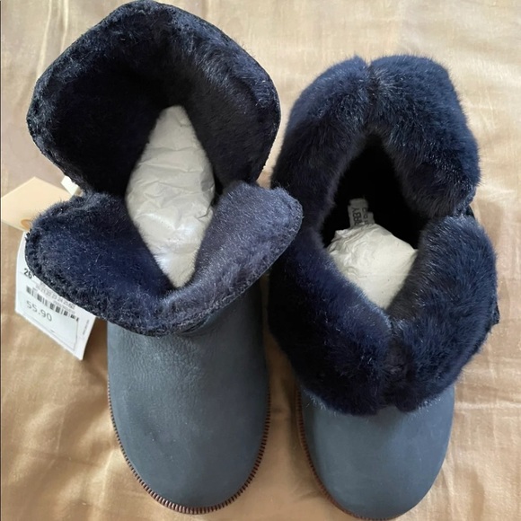 Zara Leather Navy Fur Lined Boots with Buckle - Picture 5 of 6